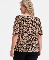 Jm Collection Plus Cowl-Neck Elbow-Sleeve Top, Macy's Exclusive