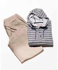 Weatherproof Vintage Mens Long Sleeve Mixy Quarter Button Hoodie Linen Drawstring Pants