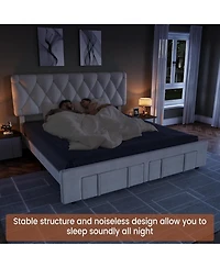 gaomon Bed Frame, Upholstered Platform Frame with Storage Drawers, Mattress Foundation Solid Wooden Slats Support, No Box Spring Needed