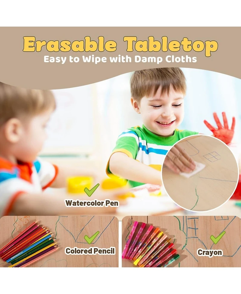 gaomon Modern Kids Table and 4 Chair Set, Height Adjustable Toddler Tables Chairs with Non-Slip Desk