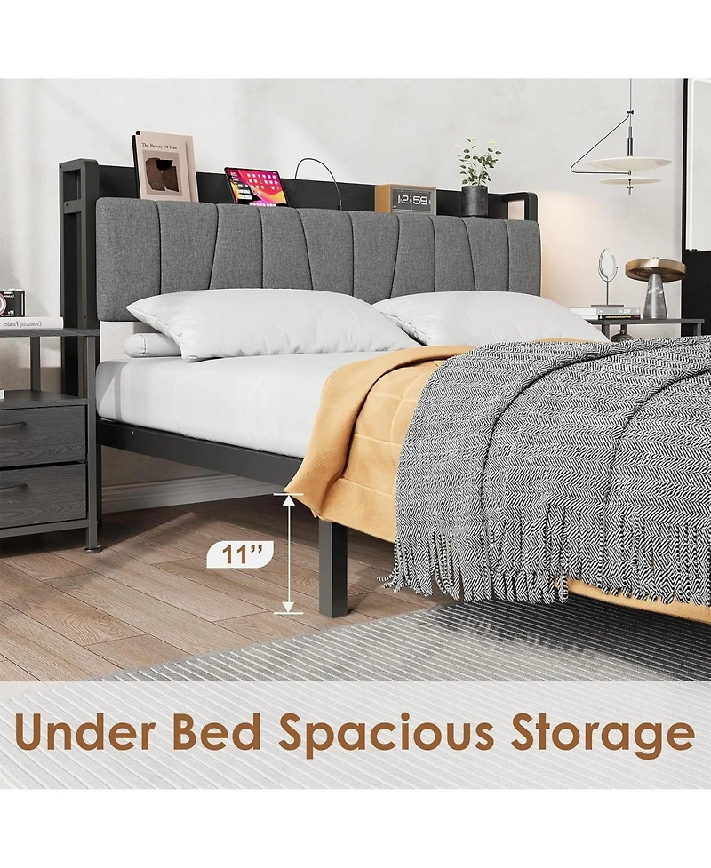 gaomon Bed Frame with a Functional Storage Headboard