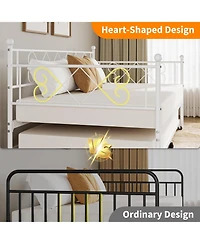 gaomon Daybed with Trundle, Twin Metal Bed Frame Heart-Shaped Headboard, Sturdy Steel Slat Support