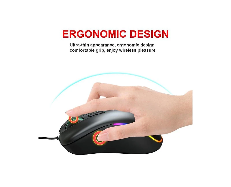 Risokeys Wired Gaming Mouse, Rgb Backlit Mouse with 8000 Dpi Adjustable, Ergonomic Comfort Grip for Pc Gamers, Office & Home Use