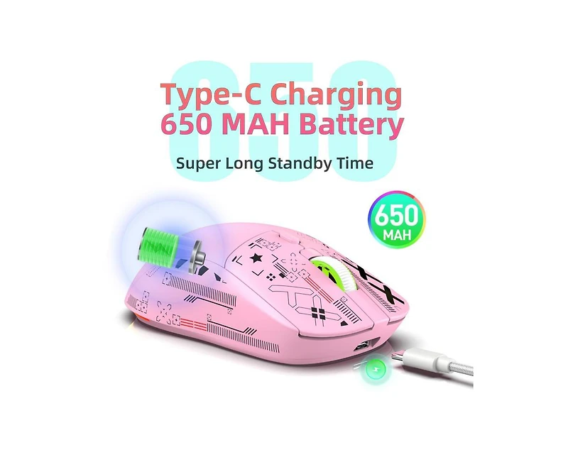 Risokeys Tri-Mode Wireless Gaming Mouse, Graffiti Design, 3600 Dpi Adjustable, Silent Click, 650mAh Rechargeable, Wired+2.4G+BT5.3