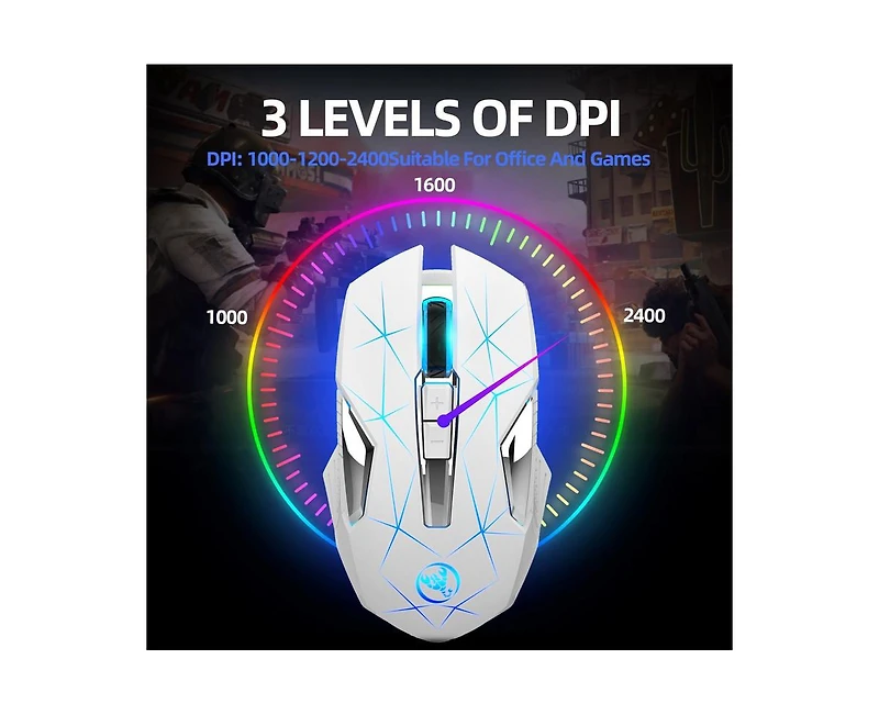 Risokeys 2.4G Wireless Rechargeable Gaming Mouse, 3 Adjustable Dpi (1000/1600/2400), Rgb Backlit, Ergonomic Design for Pc, Laptop, Gamers & Office