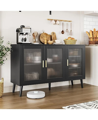 gaomon Sideboard Buffet Cabinet, Large Sideboard Cabinet with 3 Fluted Glass Doors and Removable Shelves