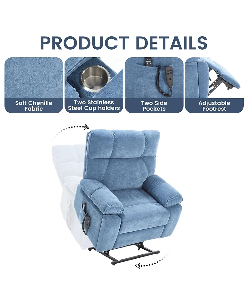 Clihome Heat Massage Dual Motor Infinite Position Up to 350 Lbs Large Electric Power Lift Recliners with Hidden Cup Holders