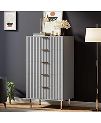 gaomon 5 Drawer Dresser for Bedroom, Fluted Tall Dresser with Large Drawers and Sturdy Gold Legs Support, Dressers & Chests of Drawers for Bedroom