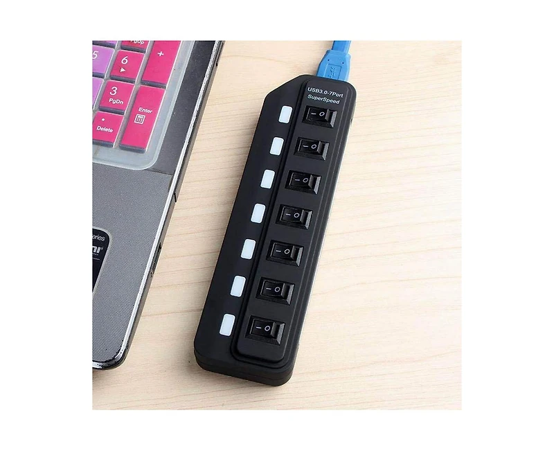 Risokeys 7-Port Usb 3.0 Hub, 5Gbps High Speed Data Transfer, for Laptop/Desktop, Ideal for Office Workers, Gamers & Home Users