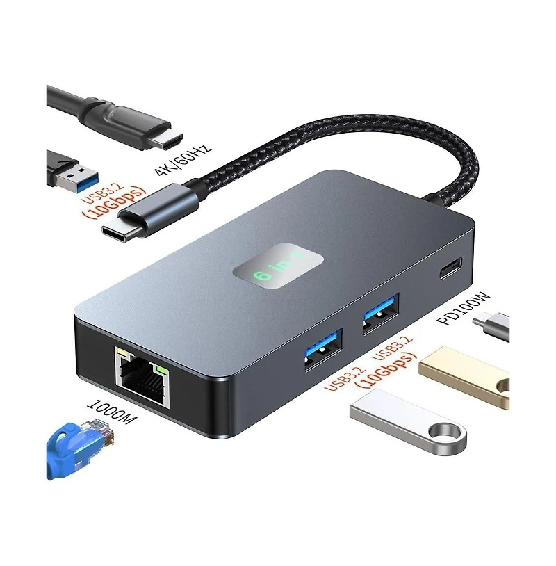 Risokeys Usb-c Hub Docking Station, 6-in-1, Usb 3.2 Gen2 10Gbps, 4K60HZ Hdmi,Applicable to Computers, laptops, and Tablets