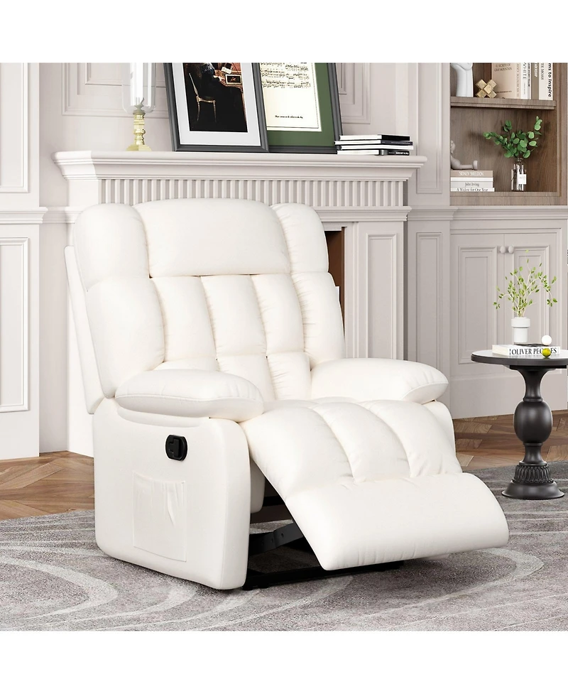 Clihome Upholstered Rocker Recliner Chair with Side Pocket,Ergonomic 110°-160°Adjustable Reclining Chairs for Adults