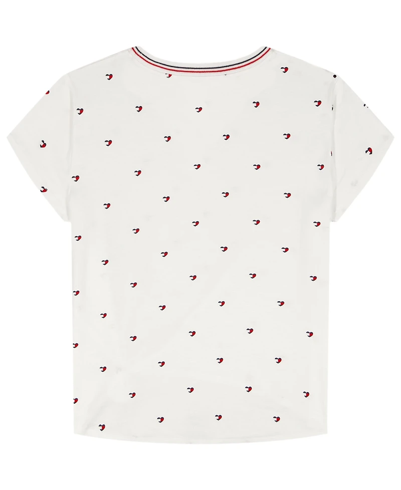 Tommy Hilfiger Girls' 7-16 Allover Heart Print Short-Sleeve T-Shirt