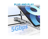 Risokeys 8-in-1 Usb C Laptop Docking Station Stand with 4K Hdmi, Ergonomic Height Adjustable Hub for Home Office & Travel