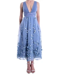 Marchesa Notte Women's V-Neck 3D Floral Midi Dress