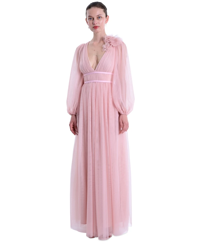 Marchesa Notte Women's Tulle Flower A-Line Gown