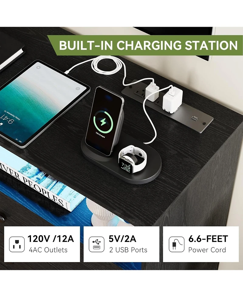 gaomon Dresser for Bedroom,Wide Wood Dresser with 6 Drawers,Storage Chest of Drawers with Plug-in Charging Hub&,Sturdy Steel Frame,55 Inch Tv Stand