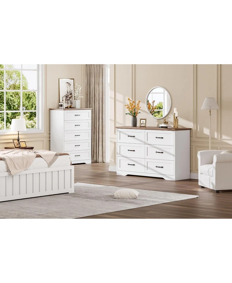 gaomon 5 Drawers Dresser for Bedroom, Chest of Drawers with Wide Metal Handle, Farmhouse Modern Wooden Tall Dresser, Storage Organizer