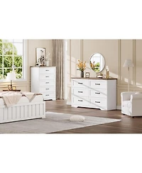 gaomon 5 Drawers Dresser for Bedroom, Chest of Drawers with Wide Metal Handle, Farmhouse Modern Wooden Tall Dresser, Storage Organizer