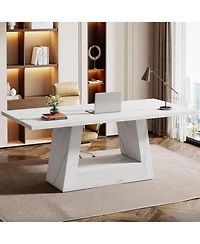 Tribesigns 63-Inch Large Computer Desk, Modern Office Desk Workstation, Simple Style Executive Study Table, Wooden Faux Marble Writing