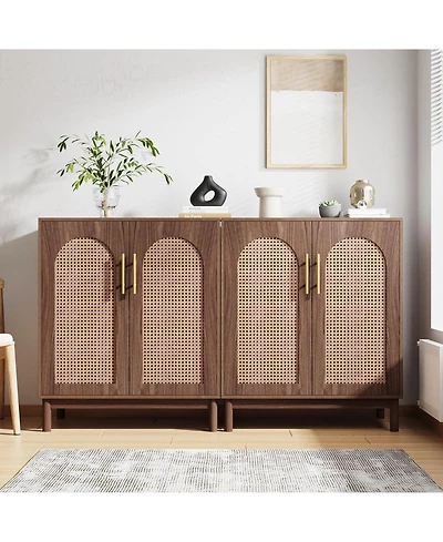 Tribesigns Set of 2 Rattan Sideboard Buffet with Storage, 59 Inch Accent Cabinet with Doors, Storage Cabinet for Dining Room, Living Room, Kitchen