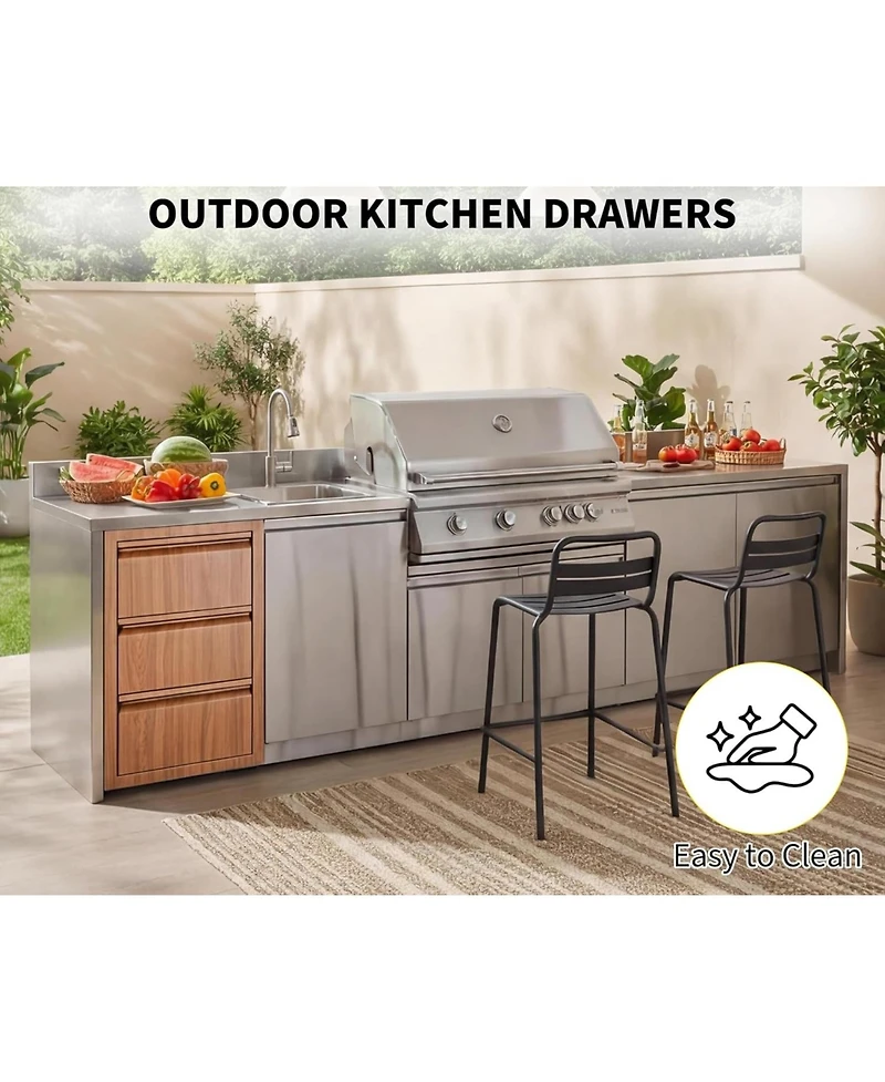 gaomon Outdoor Kitchen Drawers 14" W x 24" H x 18" D Flush Mount Triple Blue-Grey Drawers, Stainless Steel Drawer for Outdoor Kitchen I