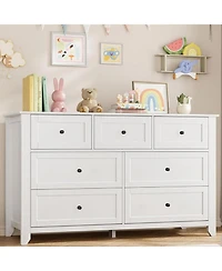 gaomon White 7 Drawer Dresser for Bedroom – 54" Wide Modern Wooden Chest with Deep Drawers, Metal Knobs, for Hallway, Entryway