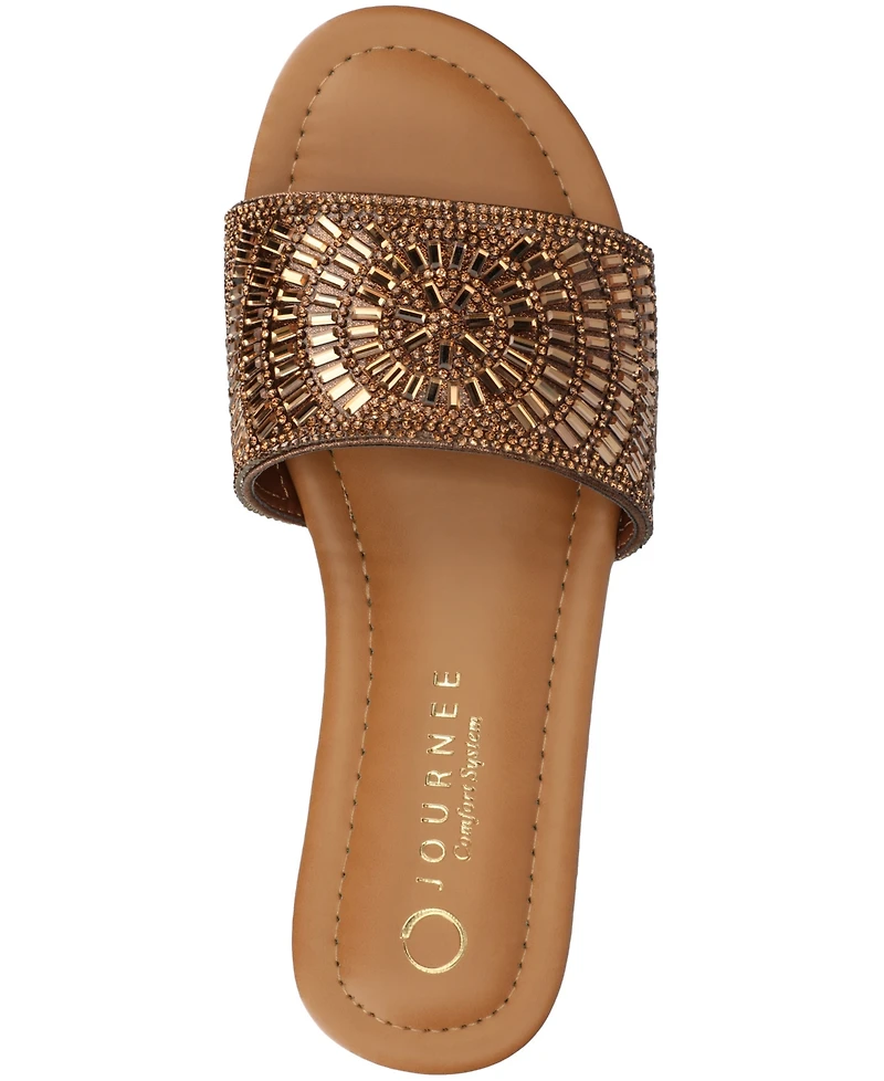 Journee Collection Women's Maria Slip On Metallic Beaded Slide Sandals