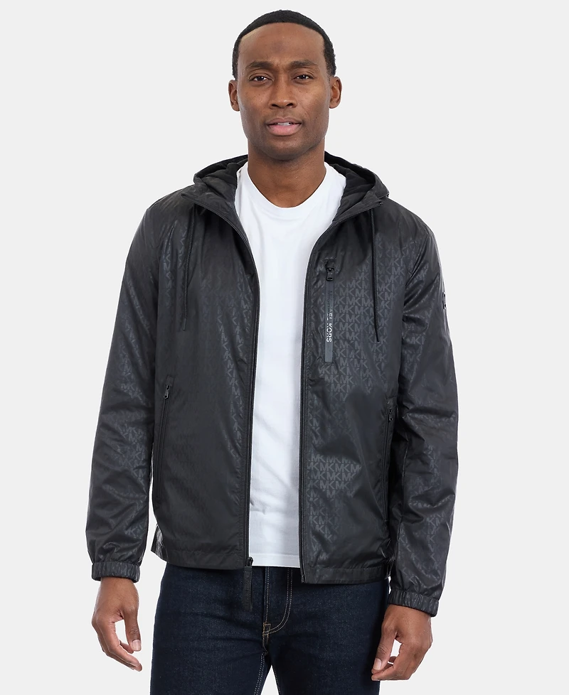 Michael Kors Men's Printed Logo Hooded Windbreaker Jacket