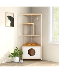Cozito Corner Cat Tower with Feeding Station and Multi Level Condo Cabinet