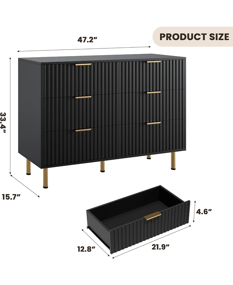 gaomon Zebra Six-Drawer Cabinet with Large Desktop, Modern Honeycomb Design, Handle, Practical Storage Solution