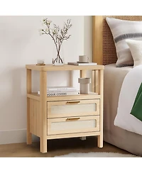 gaomon Fluted Farmhouse Night Stand with Charging Station