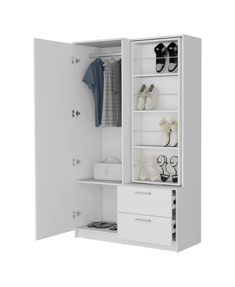 Fm Furniture Thatcher Armoire- wardrobe, shoe storage and 2 - drawer, White