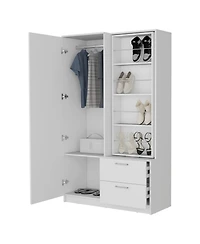 Fm Furniture Thatcher Armoire- wardrobe, shoe storage and 2 - drawer, White