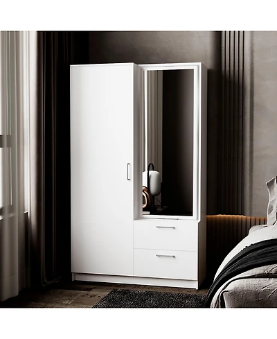 Fm Furniture Thatcher Armoire- wardrobe, shoe storage and 2 - drawer, White