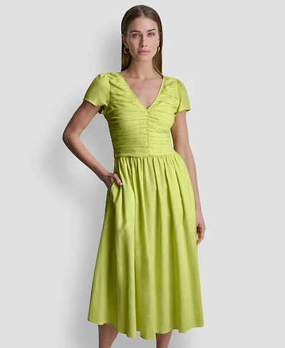 Dkny Women's V-Neck Puff-Sleeve Dress