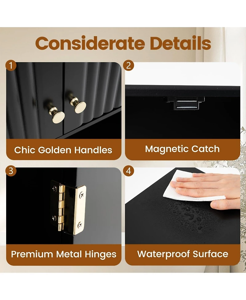 Volenca Fluted Wall-Mount Bathroom Cabinet with Open Shelf, Storage Organizer