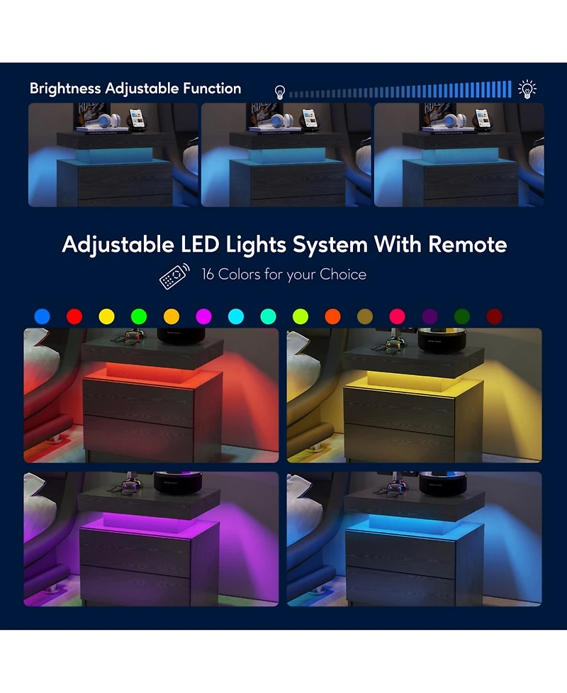 Rainsken Led Nightstand with 2 Drawers