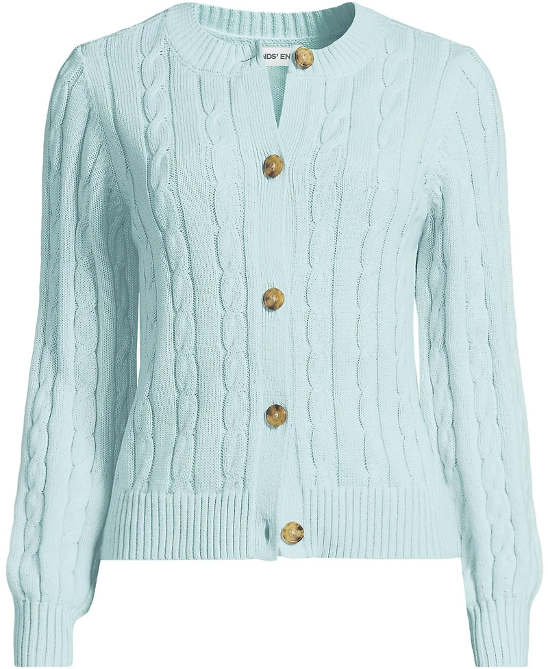 Lands' End Women's Drifter Classic Cable Crew Neck Cardigan Sweater