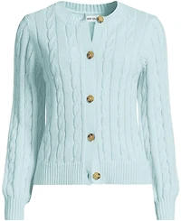 Lands' End Women's Drifter Classic Cable Crew Neck Cardigan Sweater