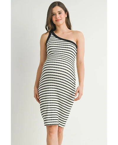 Hello Miz Maternity One-Shoulder Striped Bodycon Dress