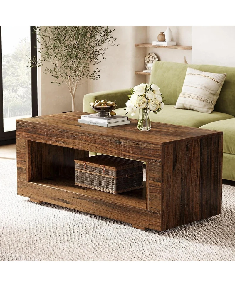 Tribesigns 43.3" Wood Coffee Table for Living Room,2-Tier Farmhouse Rectangular Center Table Cocktail Living Room Table