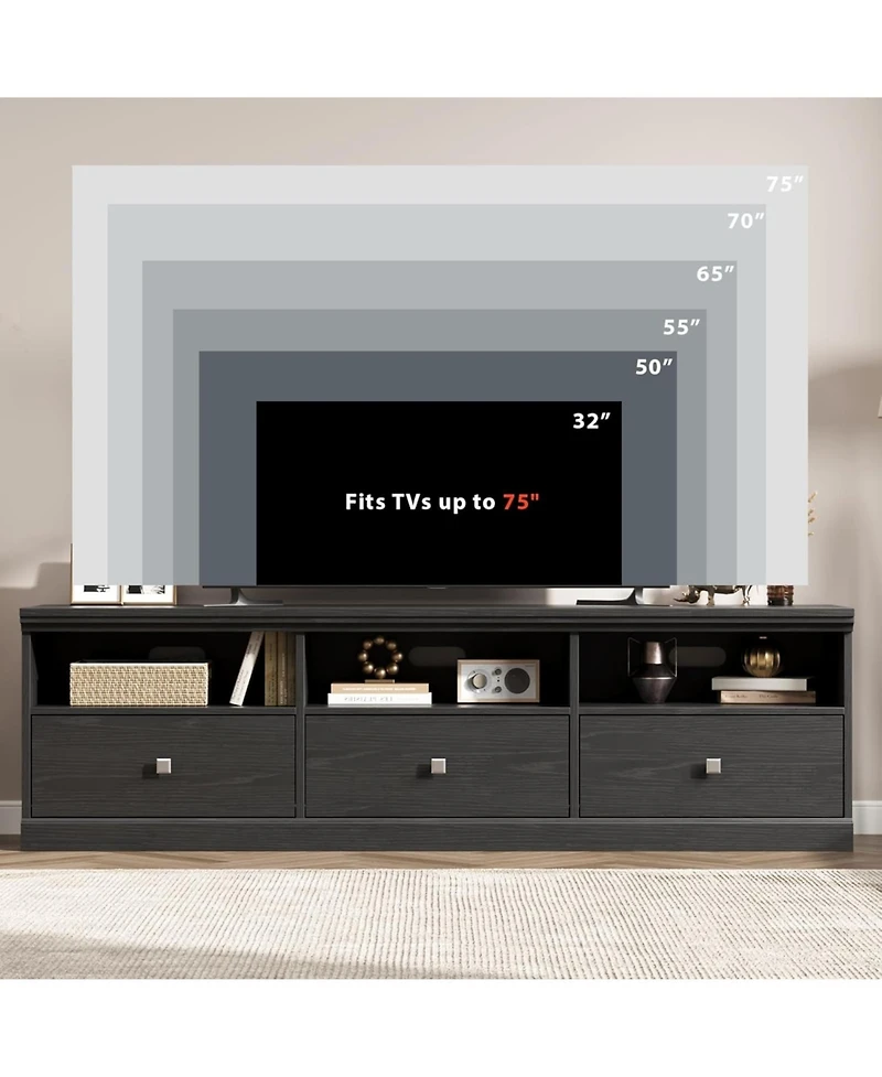 Gaomon 70" Tv Stand for 80" TVs, Mid-Century Entertainment Center with Drawer and Open Shelves