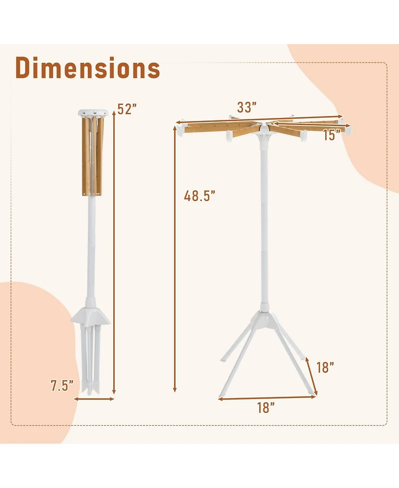 Ecooso 4-Leg Foldable Clothes Drying Rack with 8 Bamboo Rods and 40 Hanger Slots