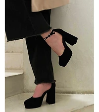 Womens Hettie Rhinestone Detail Ankle Strap Platform High Heels