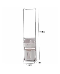 Rainsken 2-Tier Laundry Hamper Sorter, Rolling Laundry Baskets with Wheels, Removable, Stackable Laundry Cart with Hanging Bar for Small Space, Dorm