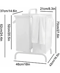 Rainsken 2-Tier Laundry Hamper, 110L Capacity Oxford Clothes Basket with Lid, 2 Removable Bags and Sorting Cards for Bedroom, Laundry Room