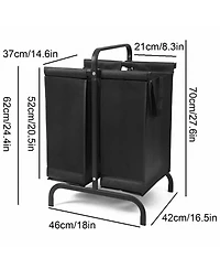 Rainsken 2-Tier Laundry Hamper, 110L Capacity Oxford Clothes Basket with Lid, 2 Removable Bags and Sorting Cards for Bedroom
