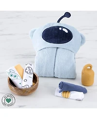 Evolur Baby 6-Piece Gift Set – Hooded Towel & 5 Wash Cloths (Newborn Bath Set, Themed Prints)