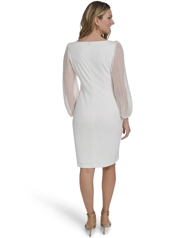 Jessica Howard Petite Side Tuck Long-Sleeve Boat Neck Sheath Dress