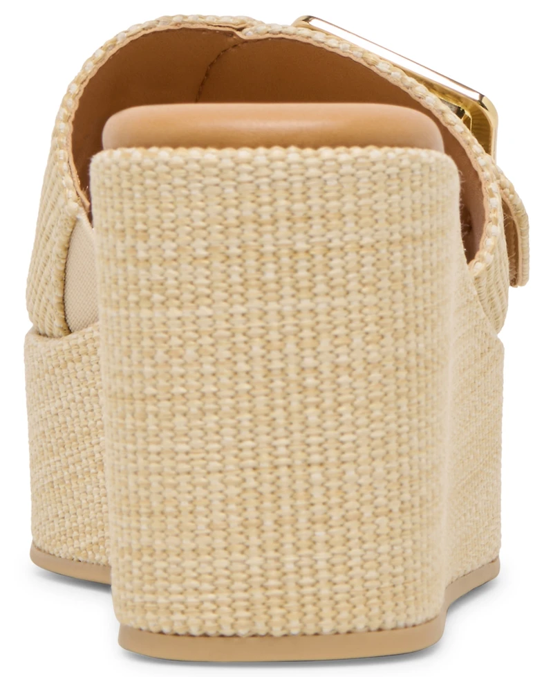 Dolce Vita Women's Jilian Raffia Buckle Platform Slide Wedge Sandals